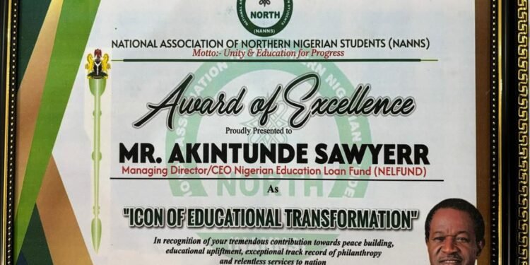 NELFUND MD Sawyerr, honoured by NANNS as icon of educational transformation