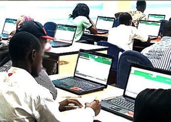 Candidates sitting UTME at Jamb accredited centre.