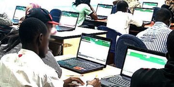 Candidates sitting UTME at Jamb accredited centre.