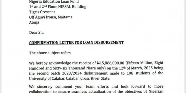 NELFUND: UNICAL Confirms Receipt of ₦15.8m Education Loan for 198 Students